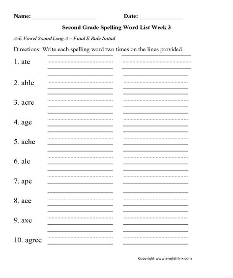 Spelling Worksheets Second Grade Spelling Words Worksheets