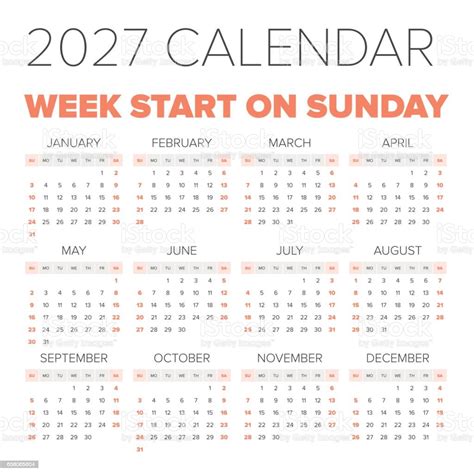 Simple 2027 Year Calendar Stock Illustration Download Image Now