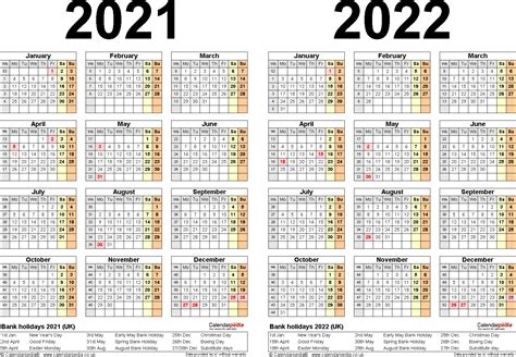 Two Year Calendars For 2021 And 2022 Uk For Word