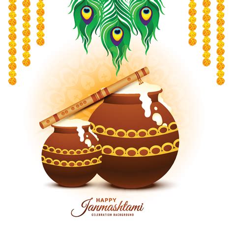 Lord Krishna Dahi Handi In Happy Janmashtami Festival Card Background