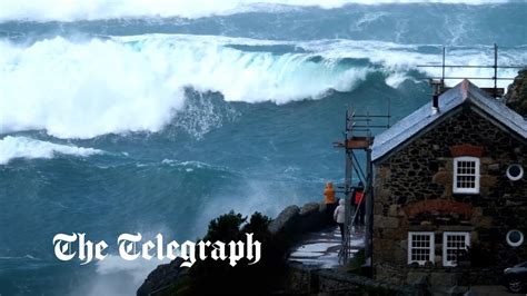 Watch Huge Waves Crash Over Cornwall Coast As Storm Noa Batters Britain With 96 Mph Winds