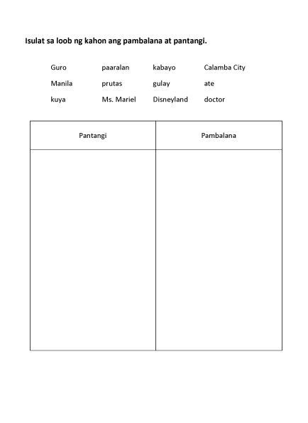 filipino worksheet pantangi  pambalana worksheets  folder