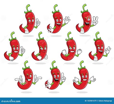 Chili Pepper Mascot Vector Pack Chili Pepper Character Set Vector Of