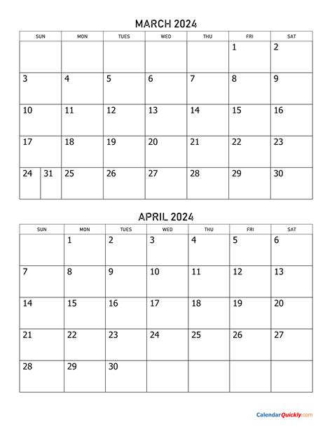 April 2024 Blank Printable Calendar