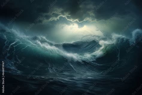 Majestic Ocean Tempest Huge Wave During A Tropical Storm Ai Generative