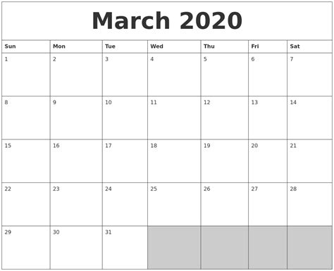 March 2020 Blank Printable Calendar