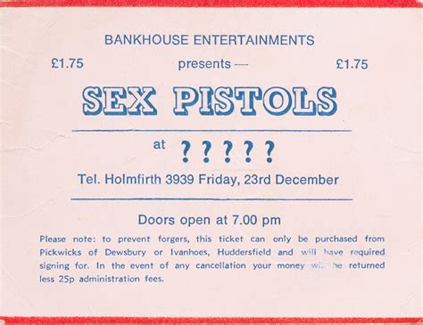 bonhams sex pistols a concert ticket friday 23rd december 1977