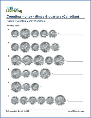 This section contains wizards for making money worksheets for first grade level. Grade 1 Counting money Worksheet on Canadian dimes and quarters | Money math, 1st grade math ...