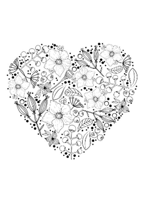 Spring flower wreath with heart coloring page. Coloring Pages for Adults