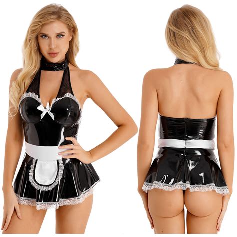 Women Pvc Patent Leather Maid Costume Wet Look Leotard Cosplay Party Fancy Dress Ebay