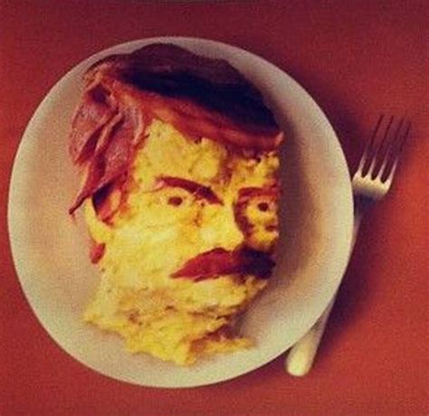 Ron Swansons Face Made Out Of Bacon And Eggs Meme Guy