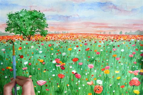 Watercolor Field Of Flowers At Explore Collection