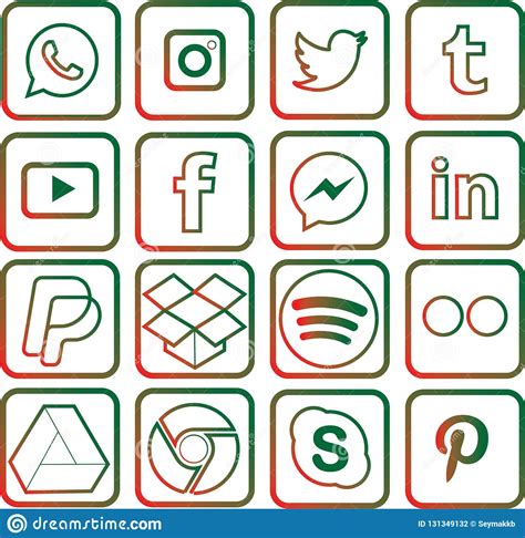 Green And Red Colored Social Media Icons For Christmas Stock Vector
