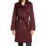 London Fog Double Breasted Trench Coat With Removable Hood In Burgundy 