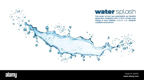 Blue Water Wave Flow Splash With Drops Of Realistic Water Splatter