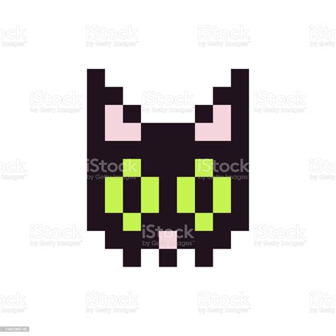 Cute Kitten Domestic Pet Pixel Art Isolated Vector Illustration Stock