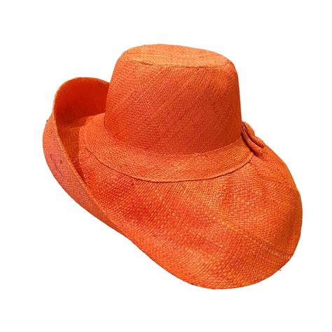 Womens Handmade Woven Bright Orange Straw Hat