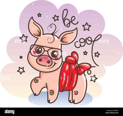 Cute Cartoon Baby Pig In A Cool Sunglasses Vector Illustration Stock