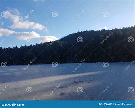 Frozen Lake With Mountain Range In Forest Stock Image Image Of Lake