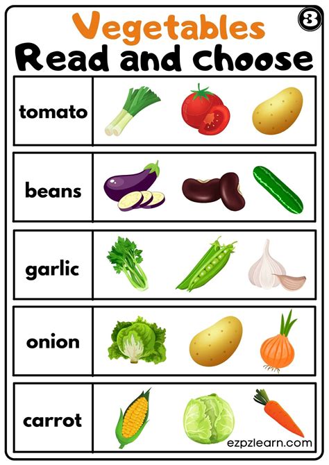 Vegetables Read And Choose Worksheet For K5 Kindergarten And Esl