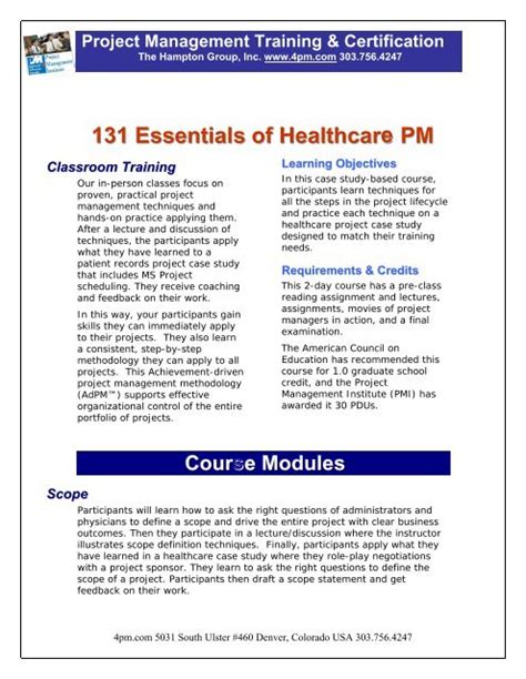 Healthcare Projects Project Manager Training And Certification