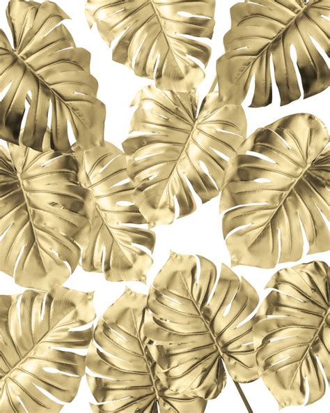 Gold Monstera Leaves On White 2 Throw Pillow By Simple Luxe By Nature