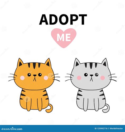 Gray Orange Cat Silhouette. Adopt Me. Pink Heart. Pet Adoption. Kawaii