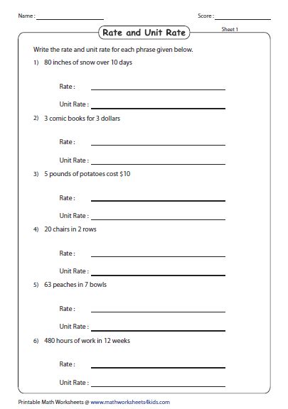 Ratio And Rates Worksheets
