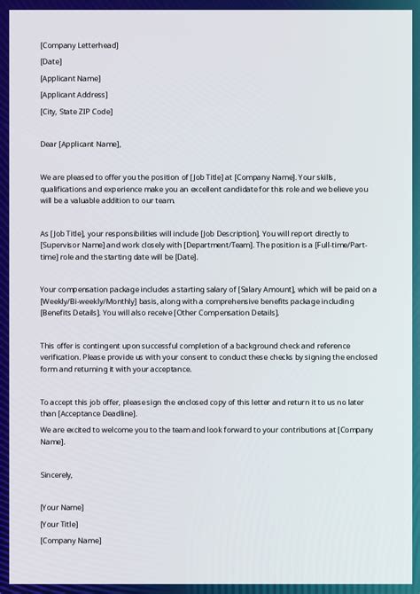 Free Word Template Job Offer Letters Template