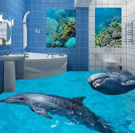 Custom 3d Floor Murals 3d Photo Dolphin Floor Waterproof Self Adhesive