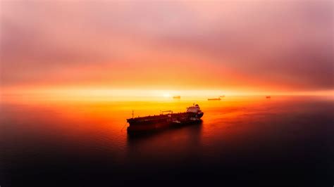 Desktop Wallpaper Sunset Cargo Ship Sky Sea Hd Image Picture