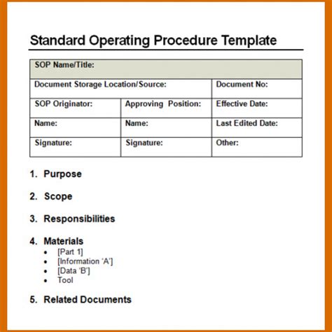 standard operating procedure template word business form