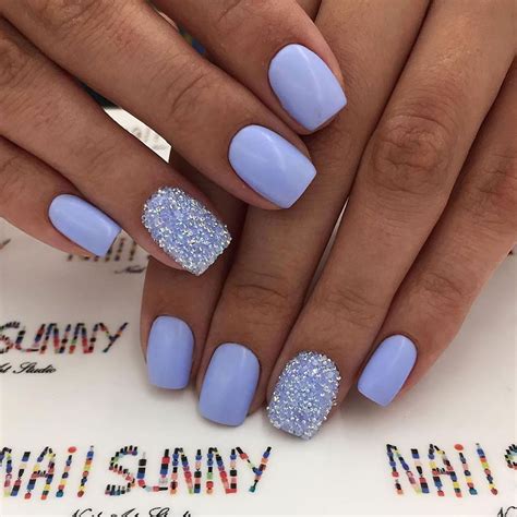 Short Blue Acrylic Nails With Glitter