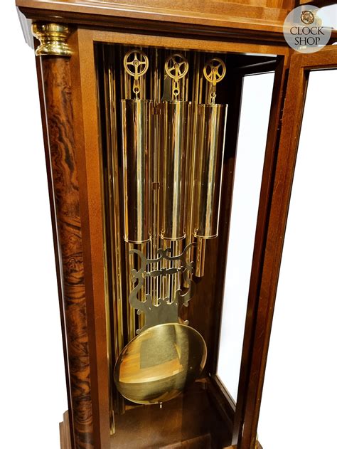 Walnut Triple Chime Grandfather Clock With Wood Inlay Tubular Chime By
