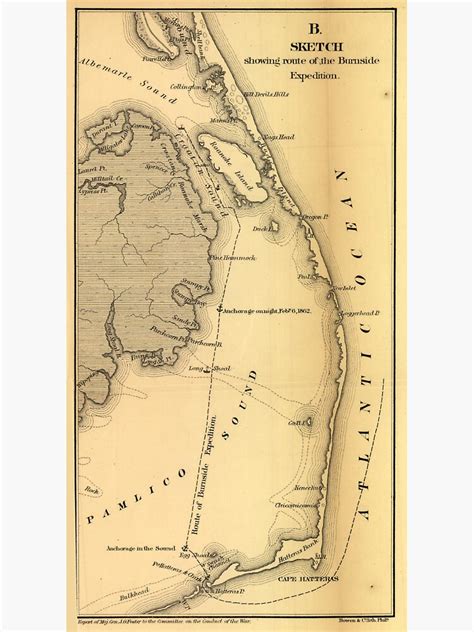 Vintage Map Of The Outer Banks 1862 Sticker For Sale By