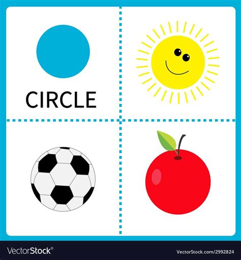 Learning Circle Form Sun Football Ball And Apple Educational Cards For