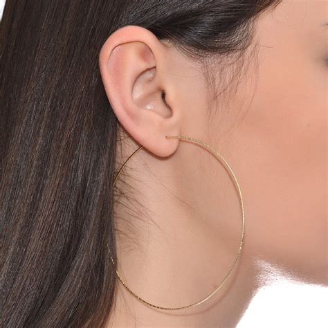 Extra Large Textured K Gold Filled Hoop Earings Thin Hoops