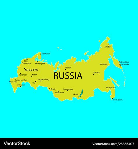 Russia Map With Cities Sign Royalty Free Vector Image