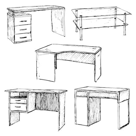 Premium Vector Sketch Set Isolated Furniture Different Tables