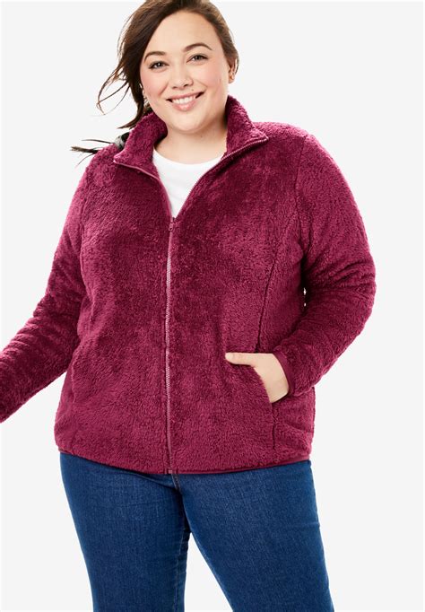 Fluffy Fleece Jacket Plus Size Outerwear Woman Within