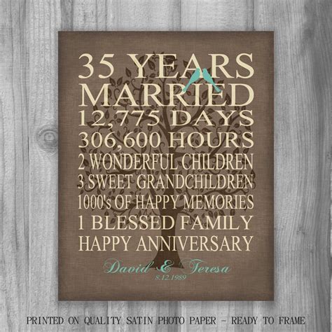 35th Year Anniversary T Rustic Burlap Look Personalized