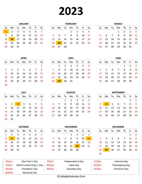 Printable Yearly Calendar 2023 Free Calendar Templatecom 2023