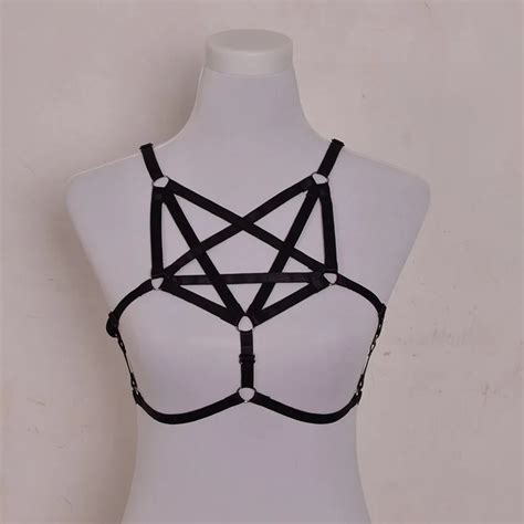 New Women Gothic Harajuku Pentagram Harness Cage Bra Pastel Goth Sexy Lingerie Summer Style Body