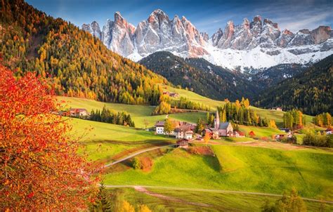 Wallpaper Autumn Forest Tree Alps Italy Church Village The