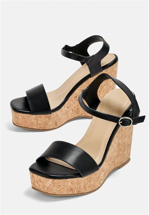 Black Faux Leather Cork Wedges | Missguided
