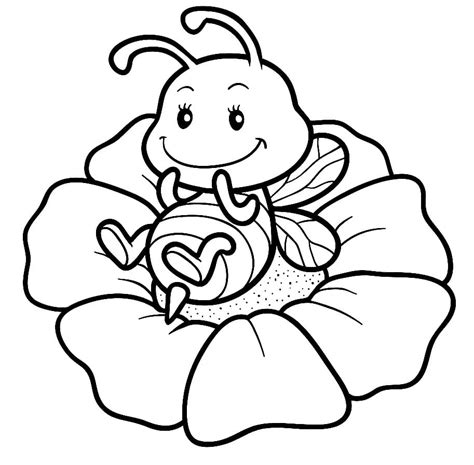 Cute Bee On Flower Coloring Page Download Print Or Color Online For Free