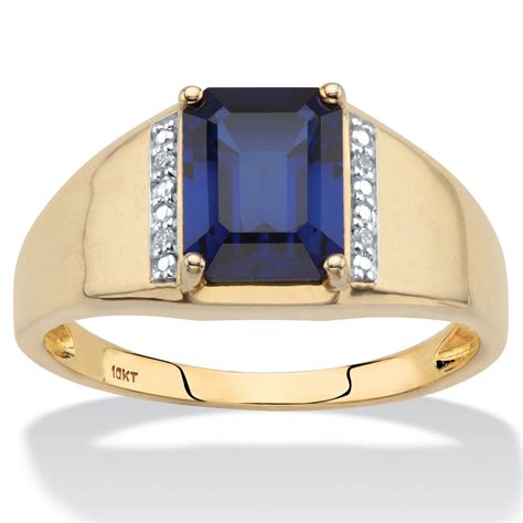Mens Emerald Cut Created Blue Sapphire And Diamond Accent Ring 230