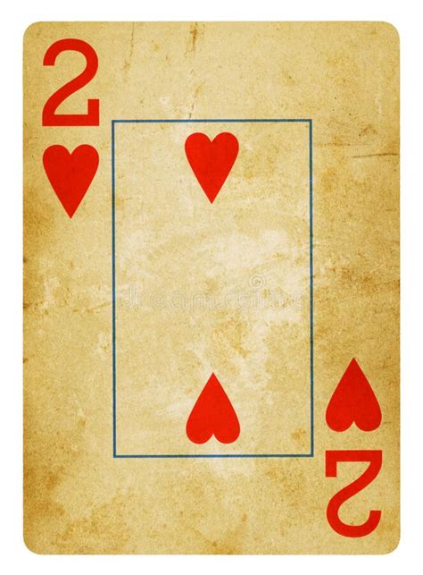 Two Of Hearts Vintage Playing Card Isolated On White Stock Image