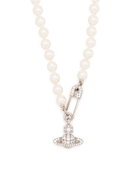 Vivienne Westwood Orb Safety Pin Pearl Necklace In Natural Lyst