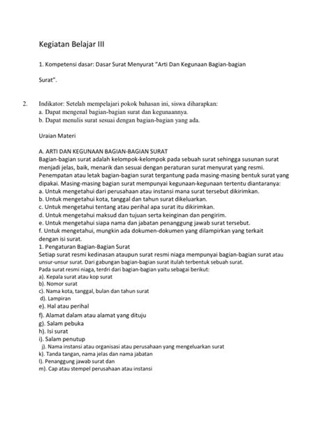 Tempat dan tanggal pembuatan surat. Bagian - bagian surat